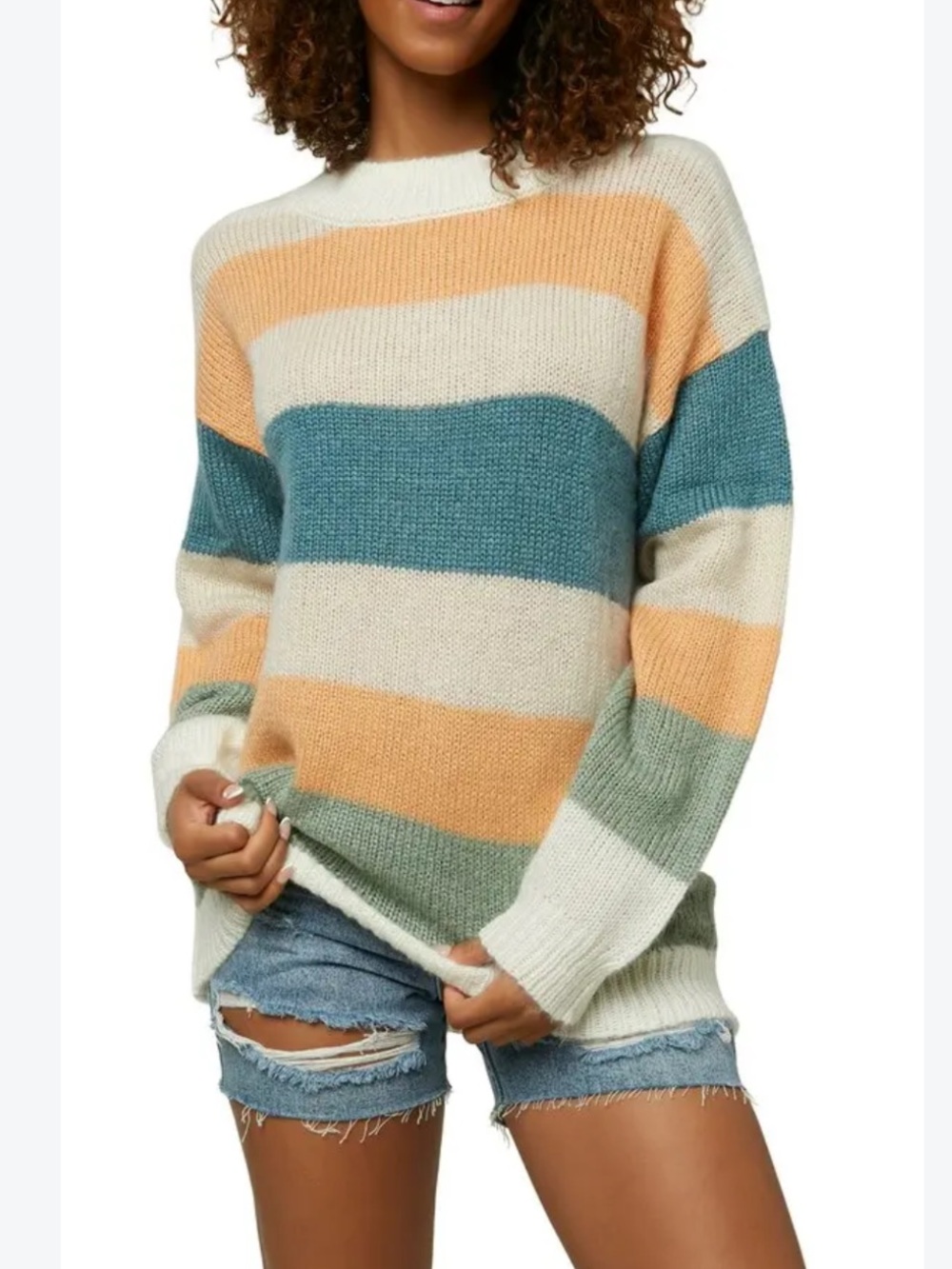 O’NEILL FLOYD STRIPE MOCK NECK SWEATER     Long sleeve OVERSIZED SZ MD